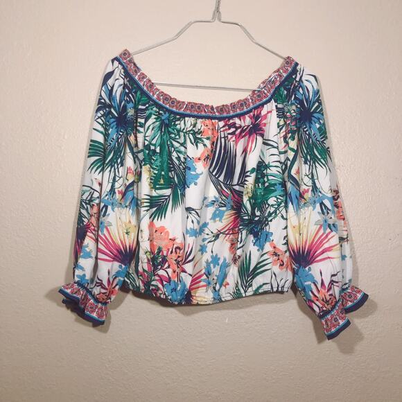Flying Tomato Tropical Floral Off The Shoulders Multicolor Print Crop Top Shirt - Picture 5 of 8